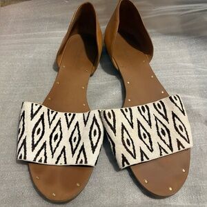 Madewell Thea Ikat Cognac Leather and Haircalf Slip On Flats Sz 8.5
